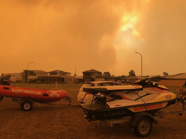 South coast Bushfires at Broulee SLSC. Picture: SLSNSW