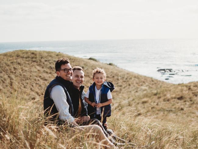 Sea-changers Aaron Suine and Nick Stead and their four-year-old son Abraham love the laid-back lifestyle of King Island.