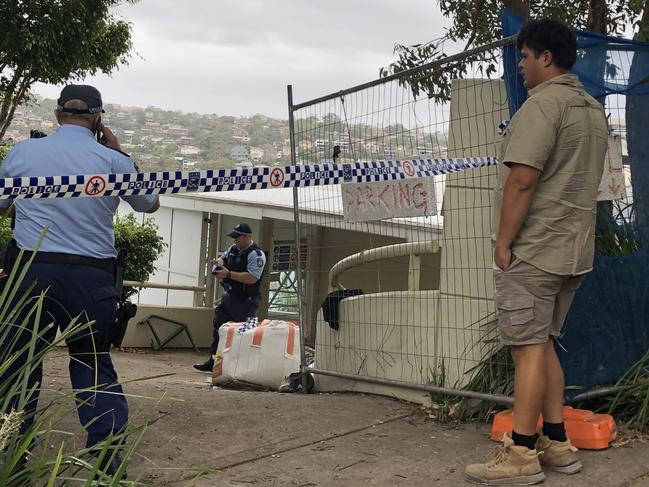 Building sub-contractor Maurice (right) outside the house at Seaforth where two men were badly burned in a chemical fire. Picture: Jim O'Rourke