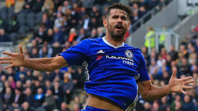 Chelsea's Brazilian-born Spanish striker Diego Costa celebrates.