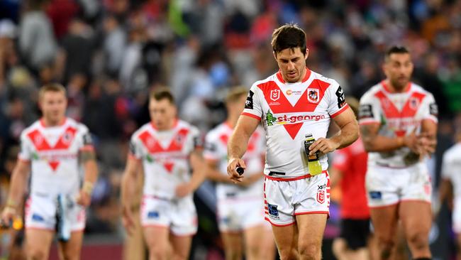 For the second week in a row the Dragons collapsed late. AAP Image/Darren England.