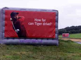 One of the many adverts featuring Woods and the Nike brand, at Muirfield before the 2002 Open Championship. Picture: The Times