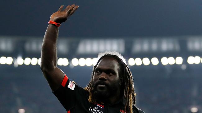 McDonald-Tipungwuti waves goodbye to fans at the MCG in May. Picture: Getty