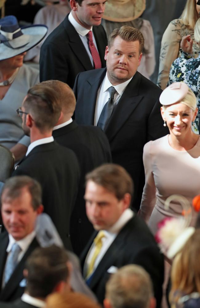 James Corden and his wife, Julia, mingle at the royal wedding. Picture: SWNS/MEGA