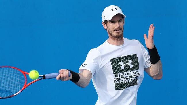 Andy Murray practises in Brisbane on Monday.