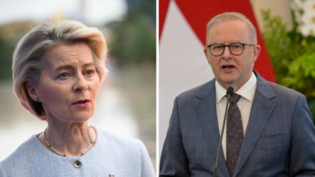 European Commission president Ursula Von der Leyen and Prime Minister Anthony Albanese, who will meet on Sunday. Pictures: AFP