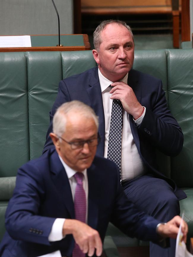 Malcolm Turnbull and Barnaby Joyce in Question Time today. Picture: Kym Smith