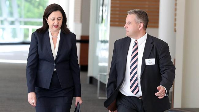 Queensland Premier Annastacia Palaszczuk speaks with Gold Coast Central Chamber of Commerce president Martin Hall. Picture: Richard Gosling