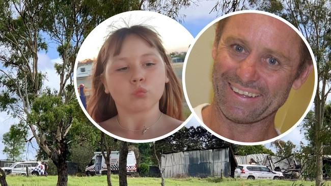 Kirra and Todd Mooney (inset) were killed in a fire at the shed of their property at Biggenden. Police have been investigating it as a double homicide.