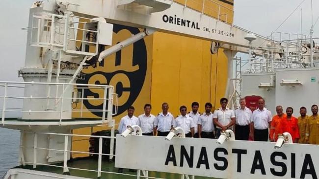 Crew aboard the MV Anastasia haven't been allowed ashore for more than a year. Picture; Twitter.