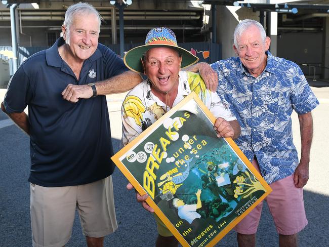 Richard Ferry, Steve Price and Colin Harkness outside Reef HQ which remains closed. Picture: Shae Beplate.