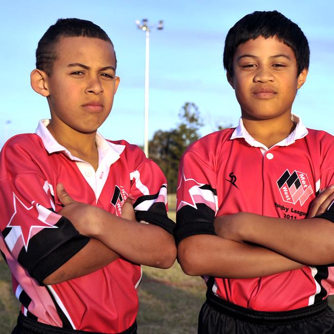 Metropolitan West rugby league team under 11 representative players Tesi Niu and Jangala Bennet.