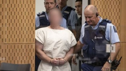 Brenton Tarrant appears in court on Saturday. Picture: Getty Images.