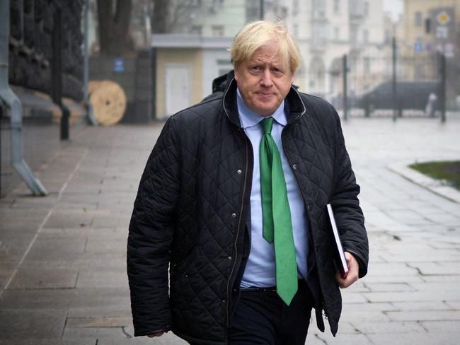 This handout picture taken and released by Ukrainian Presidential Press Service shows former British Prime Minister Boris Johnson in Kyiv, amid Russian invasion of Ukraine. Picture: AFP