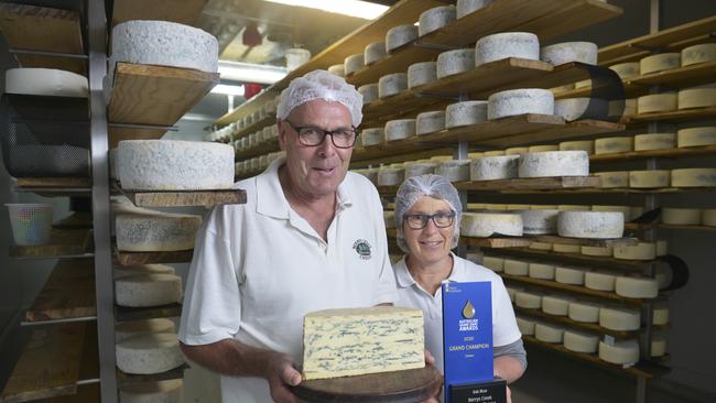 Berrys Creek Cheese owners Barry Charlton and Cheryl Hulls following their 2020 Grand Australian Dairy Awards. Photo: DANNIKA BONSER