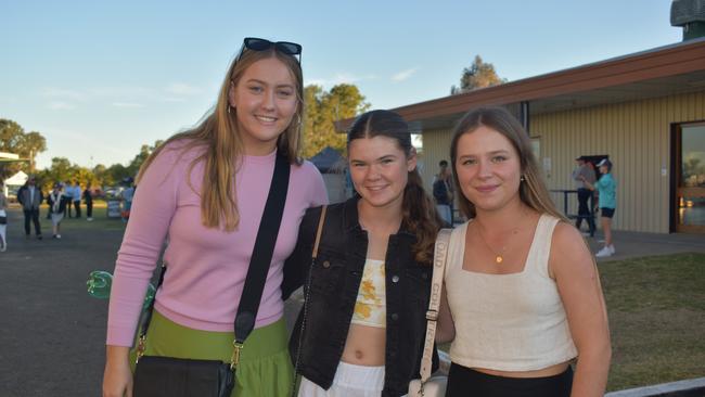 Harriet, Olivia and Ali at the Roma Rugby Races at Bassett Park on Saturday June 24, 2023. Picture: Chloe Cufflin.