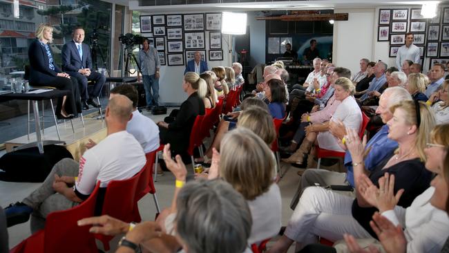 Warringah candidates Tony Abbott and Zali Steggall at the Sky News/Manly Daily Debate at Queenscliff Surf Club, Sydney, 2nd May 2019. Picture: Damian Shaw/ NEWS CORP AUSTRALIA