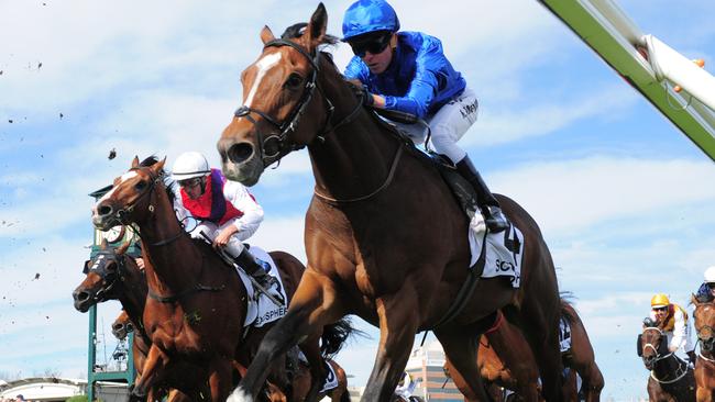 Caulfield Cup placegetters Scottish (rails) and Exospheric (white cap) remain numbers 10 and 11 in the order of entry for the race that stops a nation. Picture: Getty Images