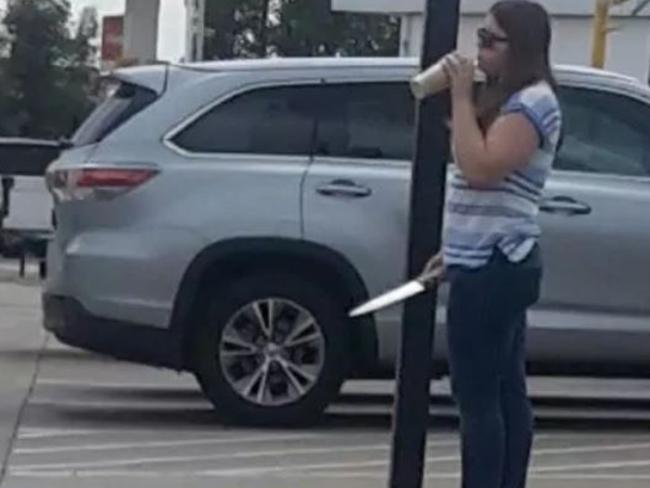 The last picture of Courtney Topic as she held a kitchen knife with a 20cm blade.