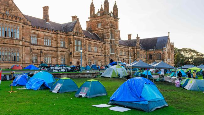 A pro-Palestine encampment at the University of Sydney on Wednesday. Picture: Justin Lloyd