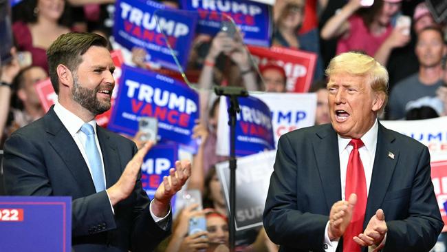 Donald Trump and JD Vance at their Grand Rapids, Michigan campaign stop. Picture: Jim Watson / AFP