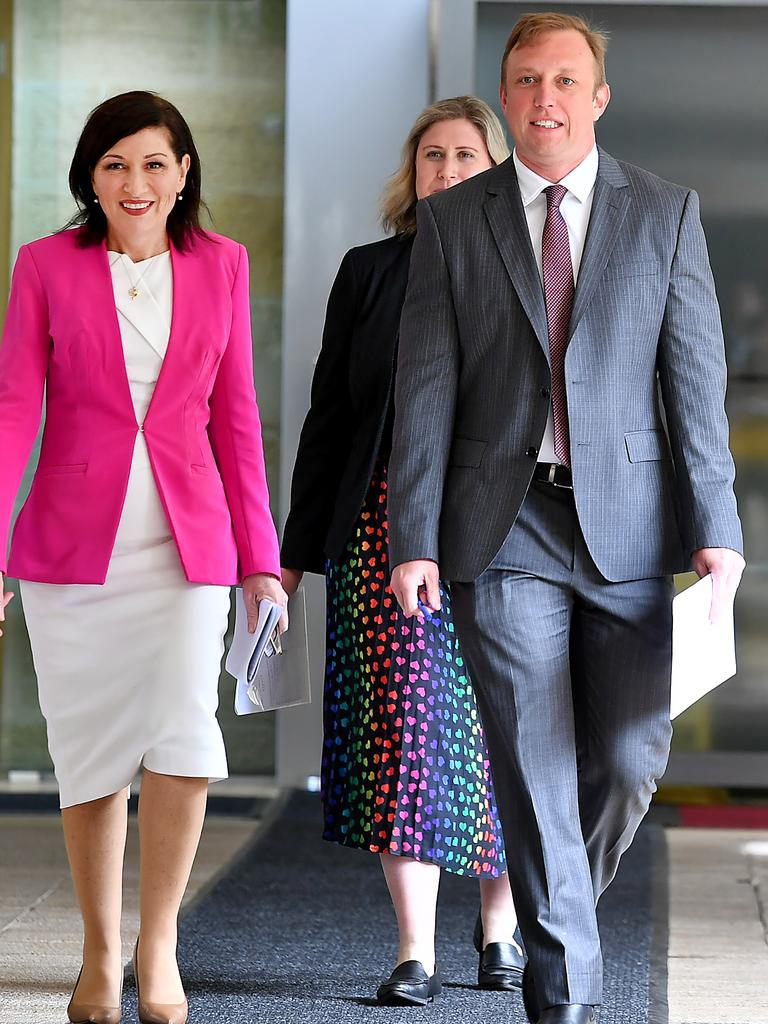 Minister for Housing Leeanne Enoch and Deputy Premier Steven Miles on Friday. Picture: NCA NewsWire/John Gass