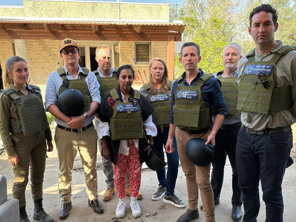 Andrew Wallace (LNP, second from left) with (from left) an IDF soldier, Joel Burnie (Australia/Israel and Jewish Affairs Council), Michelle Ananda-Rajah (ALP), Zoe McKenzie (Lib), Simon Birmingham (Lib), David Fawcett (Lib) and Josh Burns (ALP).