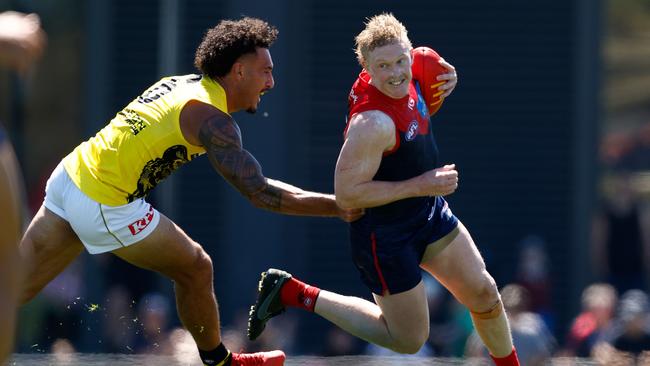 Clayton Oliver in action against Richmond on Sunday. Picture: Michael Willson/AFL Photos