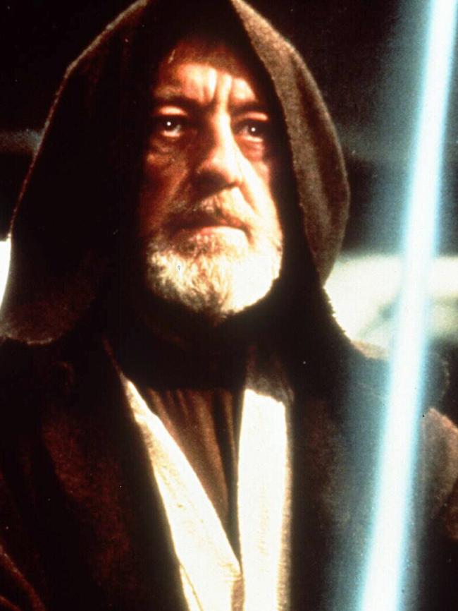 Sir Alec Guinness in scene from film Star Wars.