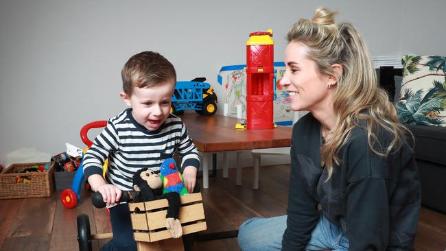 Dee Behan with son Max, 2, at home in Sydney on Monday. Picture: John Feder