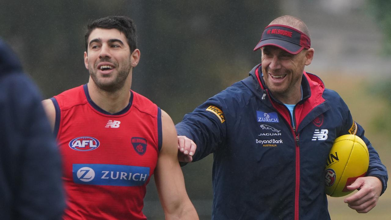 Christian Petracca and Simon Goodwin Picture: Tess Gellie/Melbourne FC