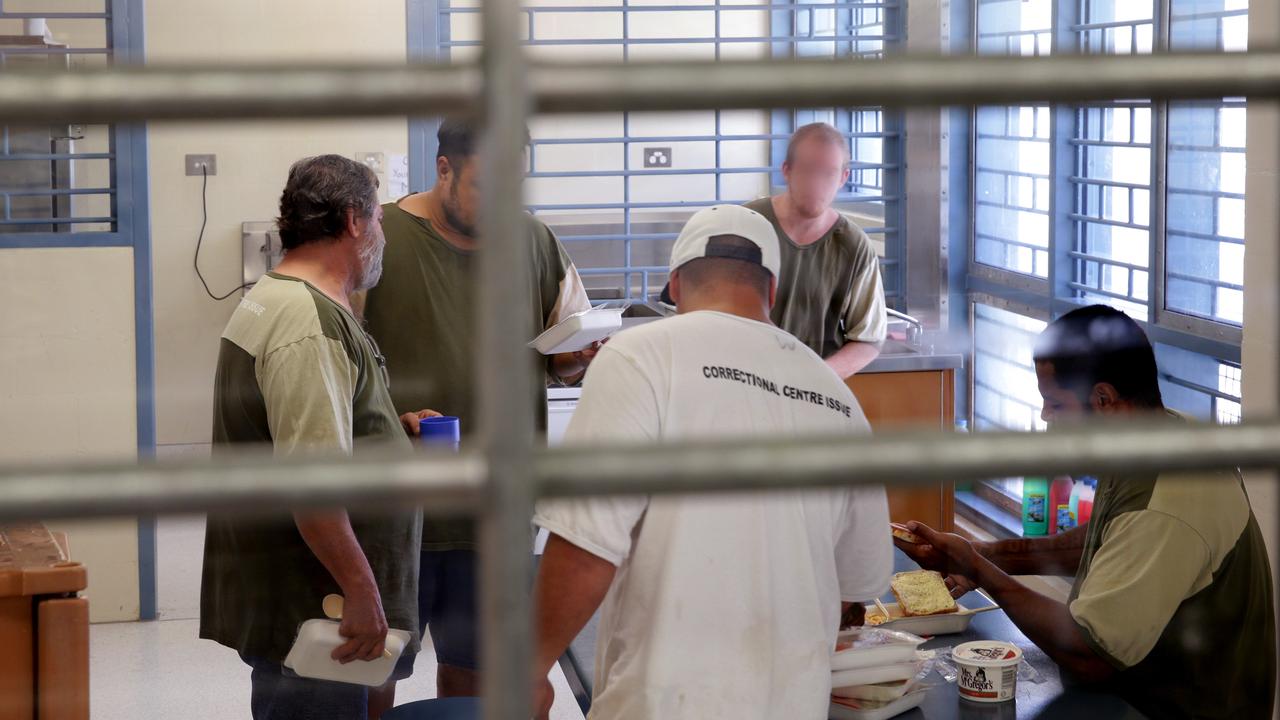 Prisoners inside Lotus Glen Correctional Centre having lunch. Picture: Marc McCormack