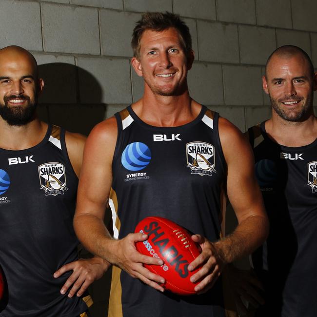 New Southport Sharks Coach Nathan Bock with assistant coaches Josh Hunt and Jack Anthony. (L-R) Jack Anthony, Nathan Bock and Josh Hunt. Photo: Kit Wise