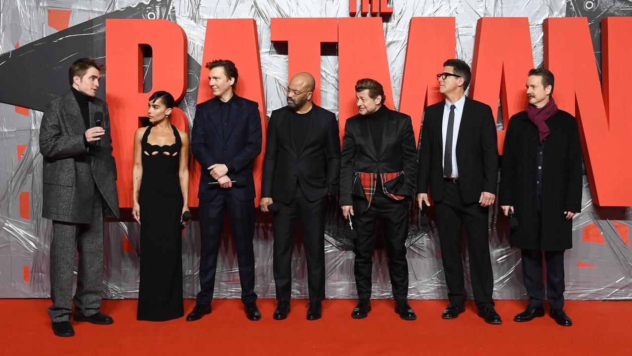 Robert Pattinson, Zoe Kravitz, Paul Dano, Jeffrey Wright, Andy Serkis, Dylan Clark and Matt Reeves at The Batman special screening. Picture: Gareth Cattermole/Getty Images for Warner Bros