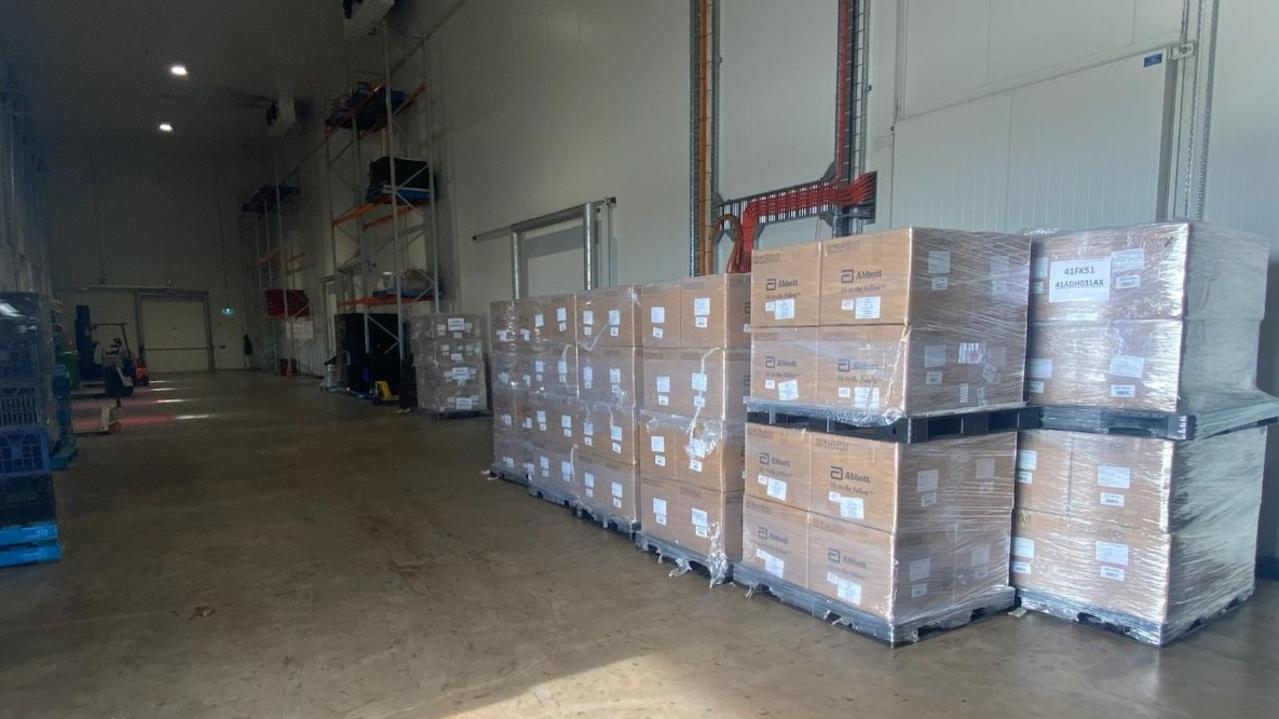 Rapid antigen tests sitting in a storage shed at Wyuna. Picture: Supplied