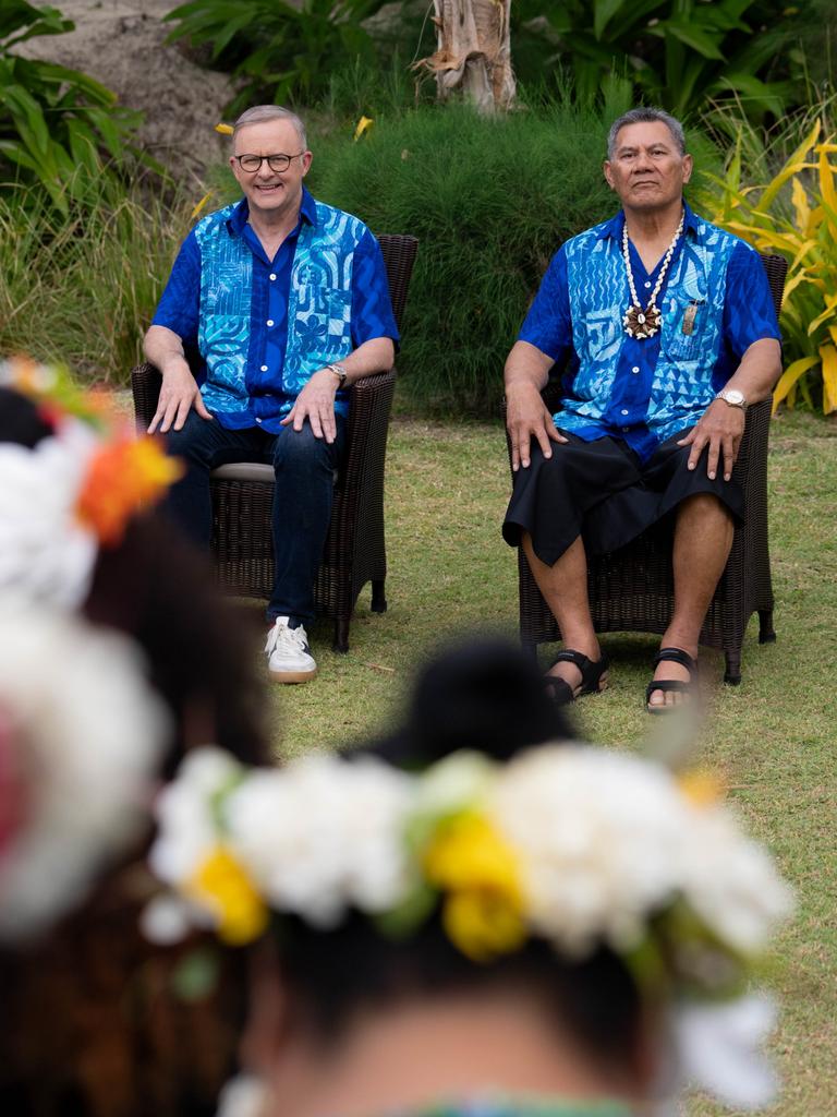 Prime Minister Anthony Albanese with Tuvalu’s Prime Minister Kausea Natano signing a treaty that will safeguard Tuvalu’s future while respecting sovereignty to be known as the ‘Falepili Union’. Photo: X