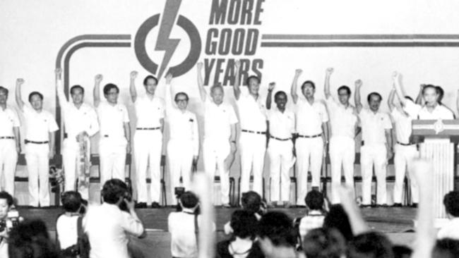 Lee Kwan Yew, fifth from left, as a young politician, who later became country's first PM, in an undated photo from book 'Lee Kuan Yew: The Man and His Ideas', Singapore Press, 1998.