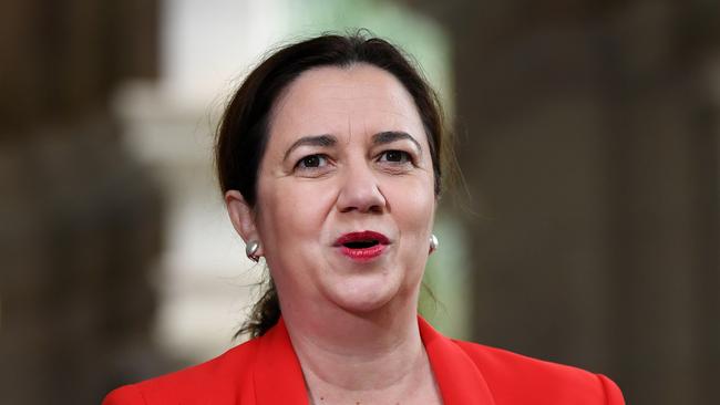 Premier Annastacia Palaszczuk at the press conference at Parliament House on Wednesday. Picture: AAP/Dan Peled