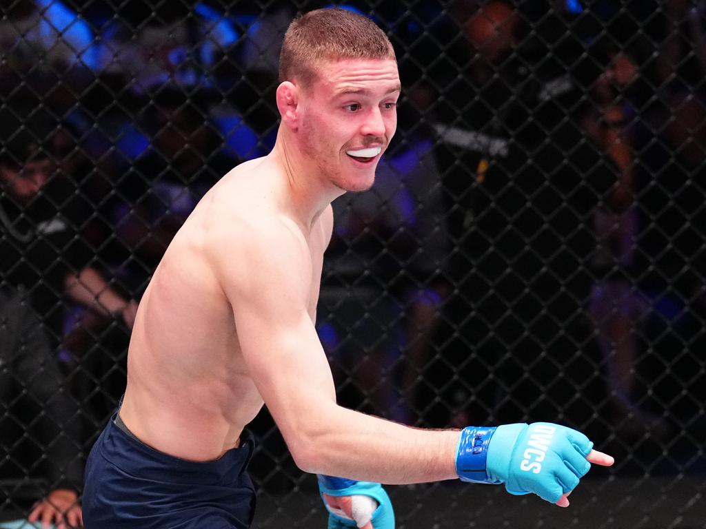 Haddon celebrates his win over Billy Brand on Dana White’s Contender Series in August. Picture: Chris Unger/Zuffa LLC