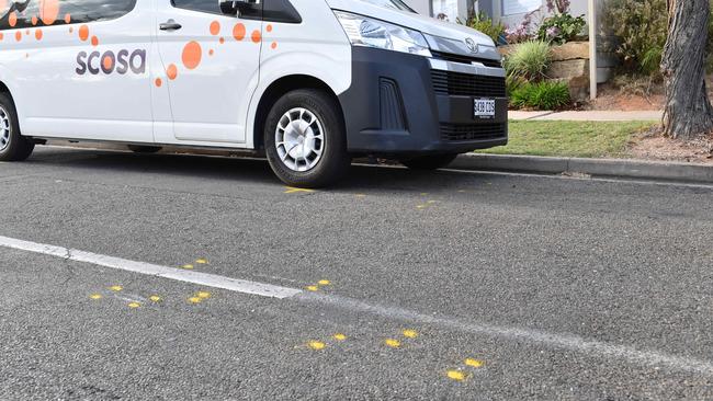 Police markings on Whittington Street, Enfield, after the crash. Picture: Keryn Stevens