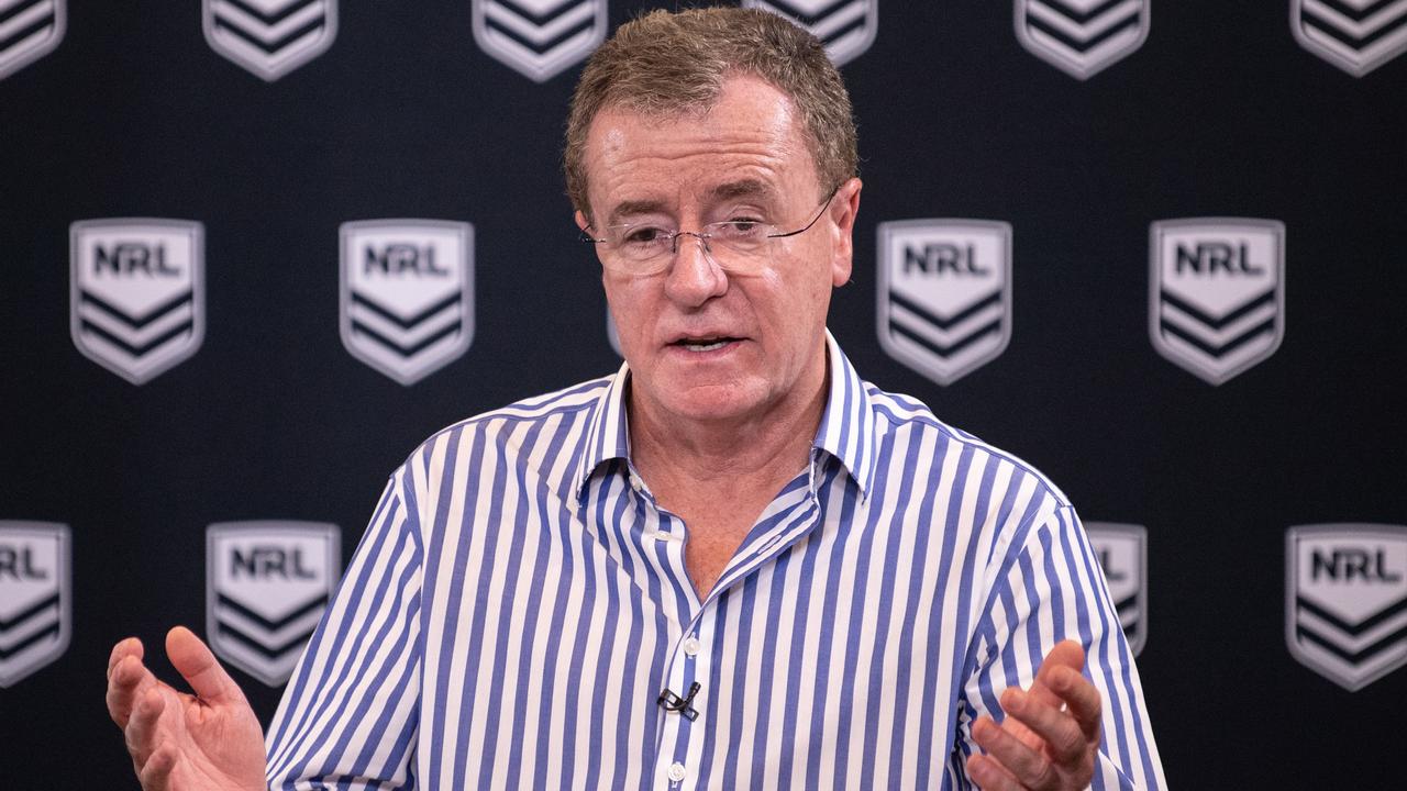 NRL Head of Football Elite Competitions Graham Annesley speaking at a media conference in which he discussed some refereeing decisions from Round Two of the NRL Premiership. Sydney, Monday, March 23, 2020. (AAP Image/James Gourley) NO ARCHIVING