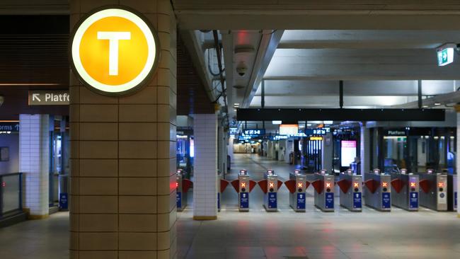 An empty Town Hall station in Sydney on Monday as all Sydney train services were cancelled. Picture: NCA Newswire / Gaye Gerard