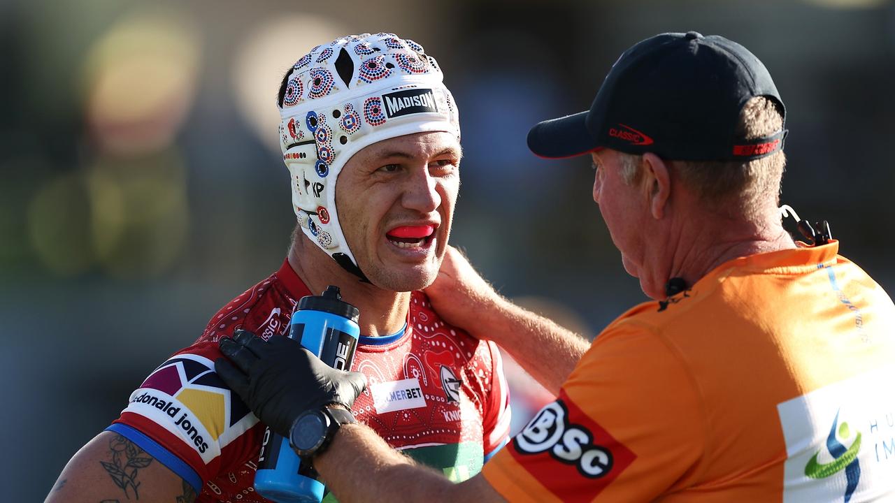 Kalyn Ponga was forced off for a head injury assessment on the weekend but returned to the field and scored a try. Picture: Mark Kolbe/Getty Images