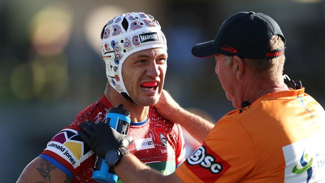 Kalyn Ponga was forced off for a head injury assessment on the weekend but returned to the field and scored a try. Picture: Mark Kolbe/Getty Images