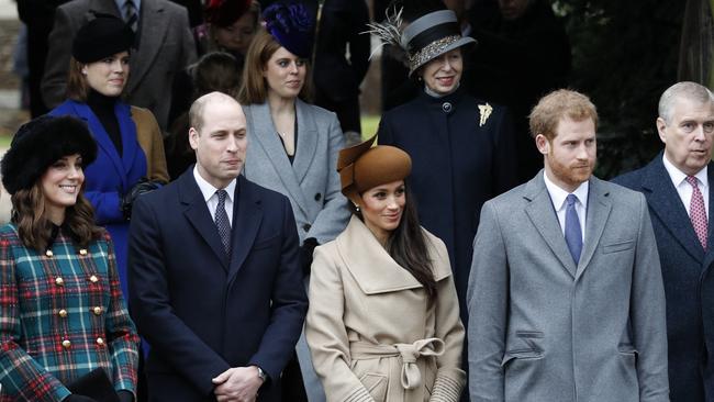 The two royal couples are seen on Christmas Day in Sandringham in 2017. (Photo by Adrian DENNIS / AFP)