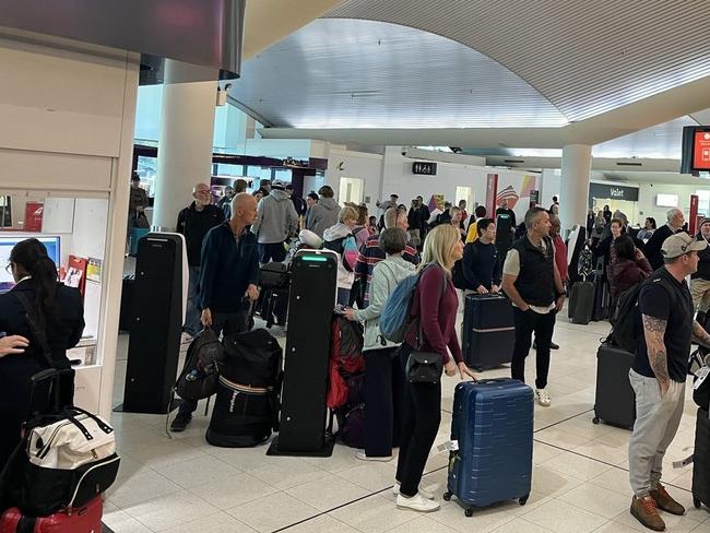 Mass cancellations and flight delays have seen travellers at one Australian airport waiting for hours. Perth Airport has had nine international and five domestic flights cancelled, with more predicted. It is understood this is due to a problem with the load pressure in the fuel lines. Picture: Supplied