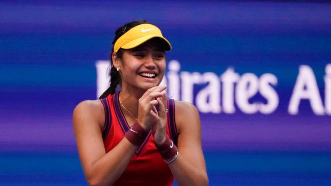 Britain's Emma Raducanu reacts after winning her 2021 US Open Tennis tournament women's final match against Canada's Leylah Fernandez. Picture: AFP