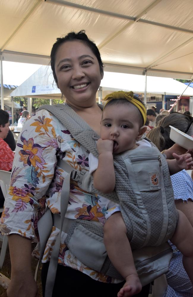 Charista and Michayla Carroll were among thousands of Territorians enjoying the 2023 Greek GleNTi on the Darwin Esplanade. June 10, 2023. Picture: Sierra Haigh