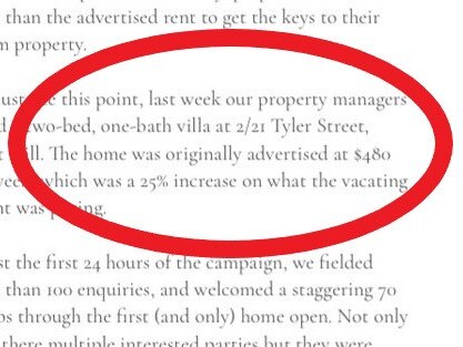 A real estate agency that distributed an email shamelessly tooting its horn about expensive rent has been called out.