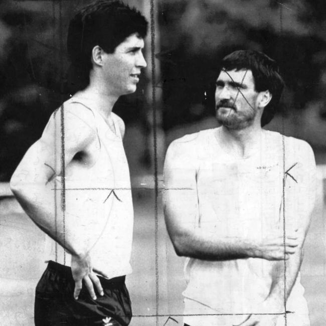 Peter Bosustow (right) with Stephen Kernahan in 1985.